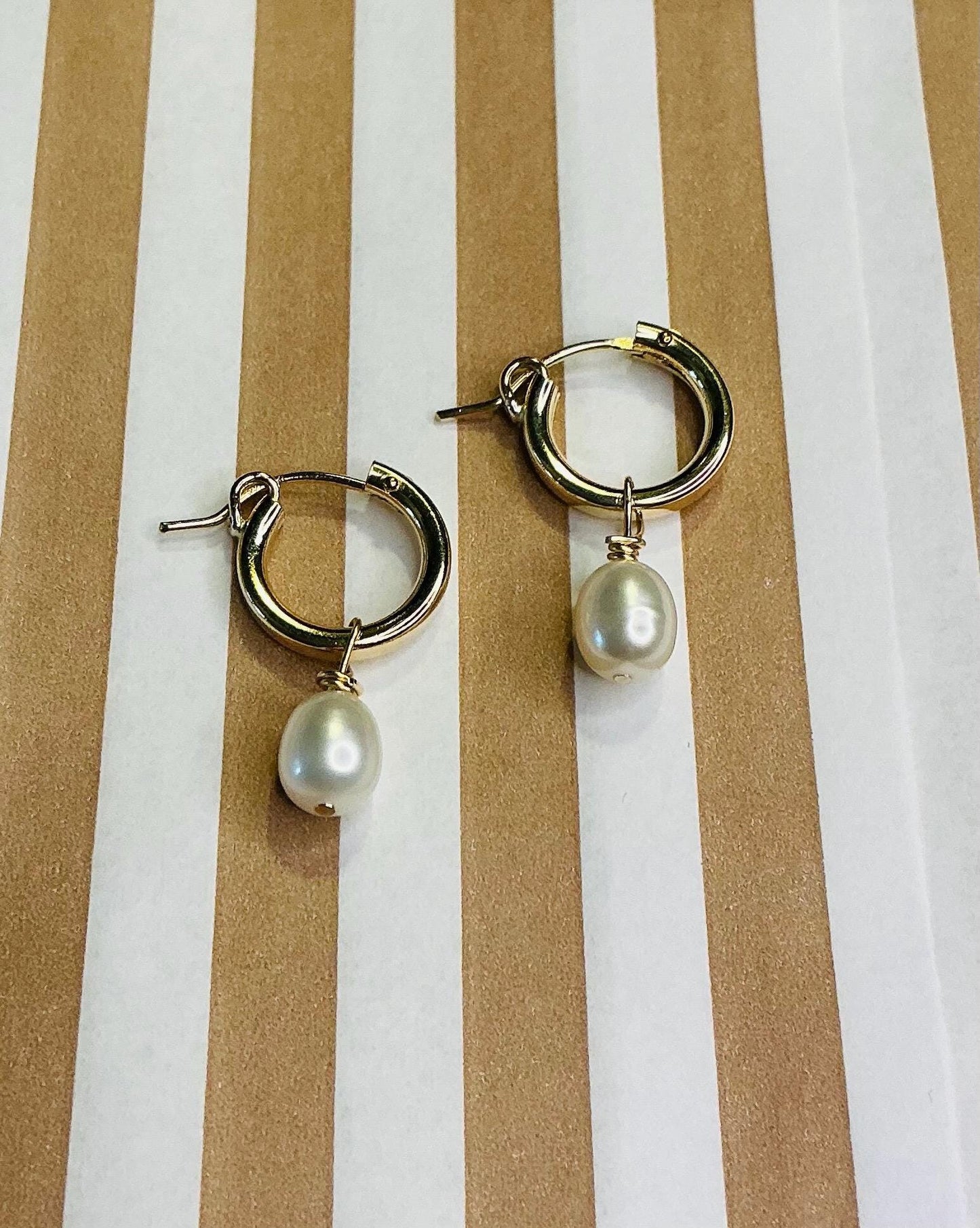 12mm Creole 14K Gold Filled Hoop, 3mm White Freshwater Pearl
