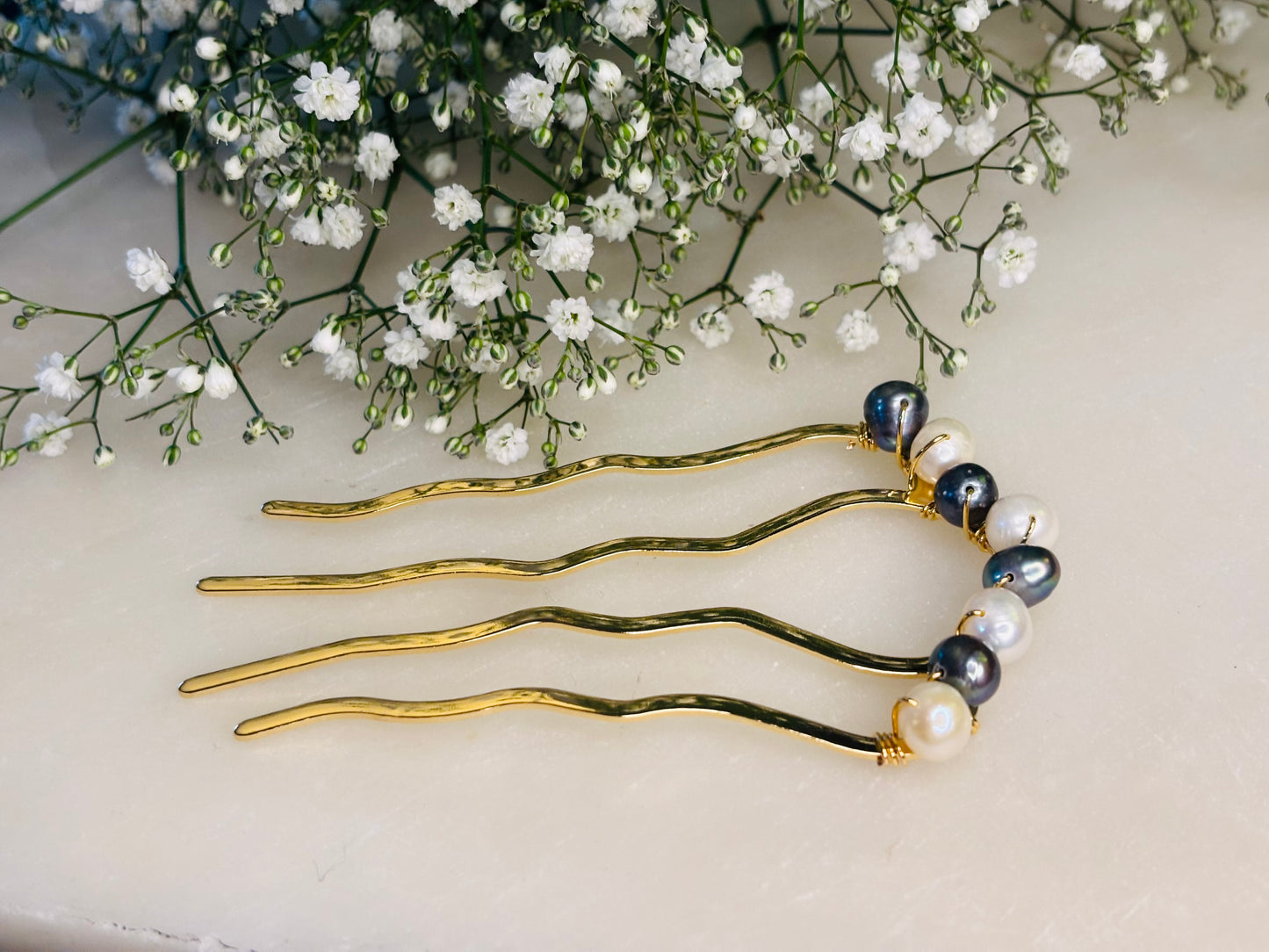 Large Freshwater Pearl French Hair Pin- elegant French style hair accessory-14K Gold Plated