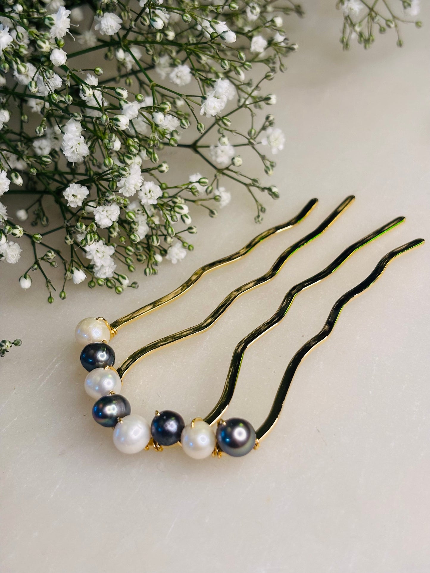Large Freshwater Pearl French Hair Pin- elegant French style hair accessory-14K Gold Plated