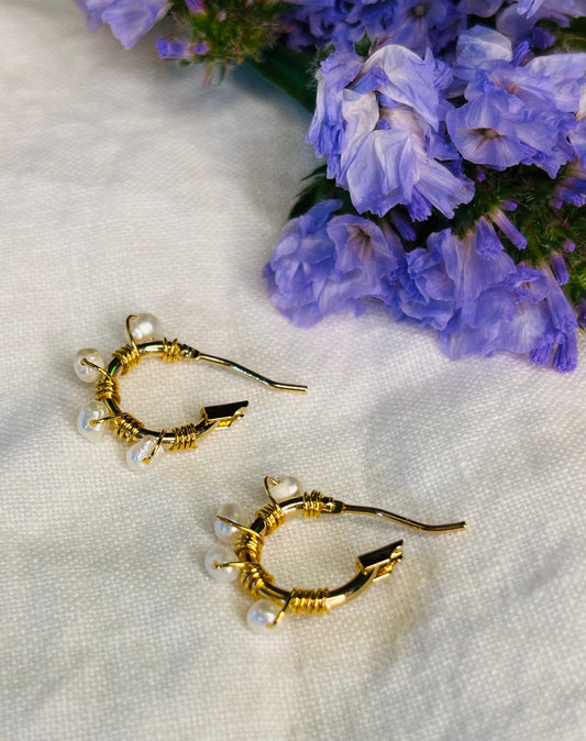 12mm Seed Freshwater Pearls, 14K Gold Plated Hoop