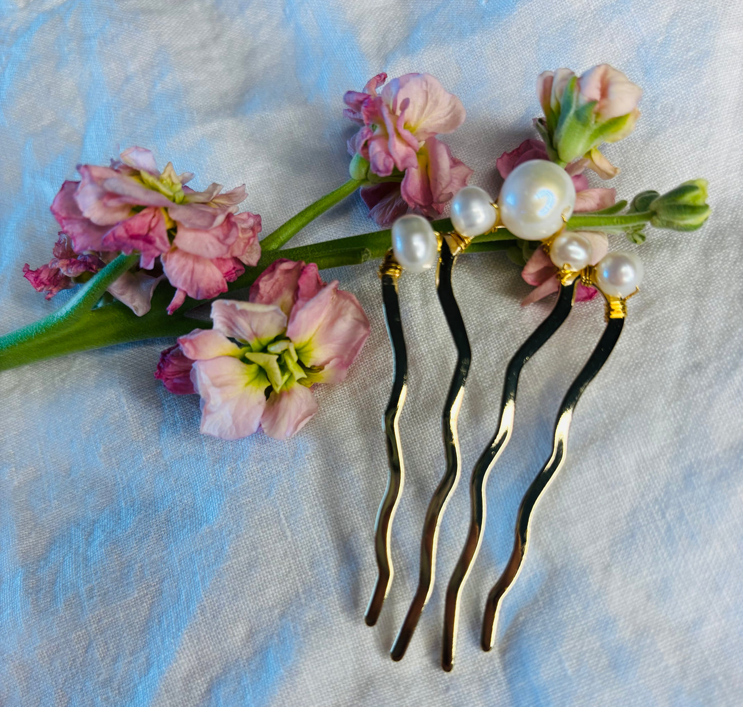 White Freshwater Pearl French hair pin, 14K Gold Plated