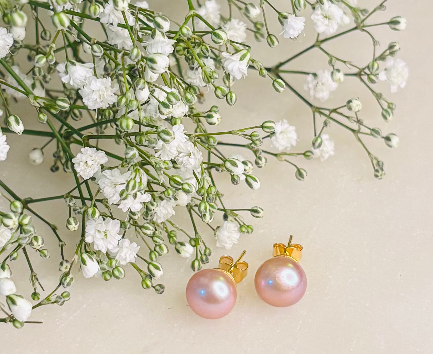 Dusky Pink AAA Grade 9mm Freshwater Pearl Stud Earrings