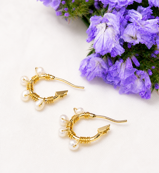 12mm Seed Freshwater Pearls, 14K Gold Plated Hoop