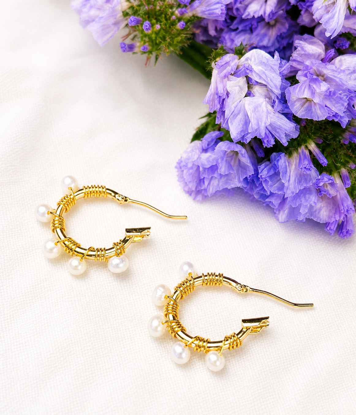 14mm Freshwater Seed Pearl Hoops, 14K Gold Plated