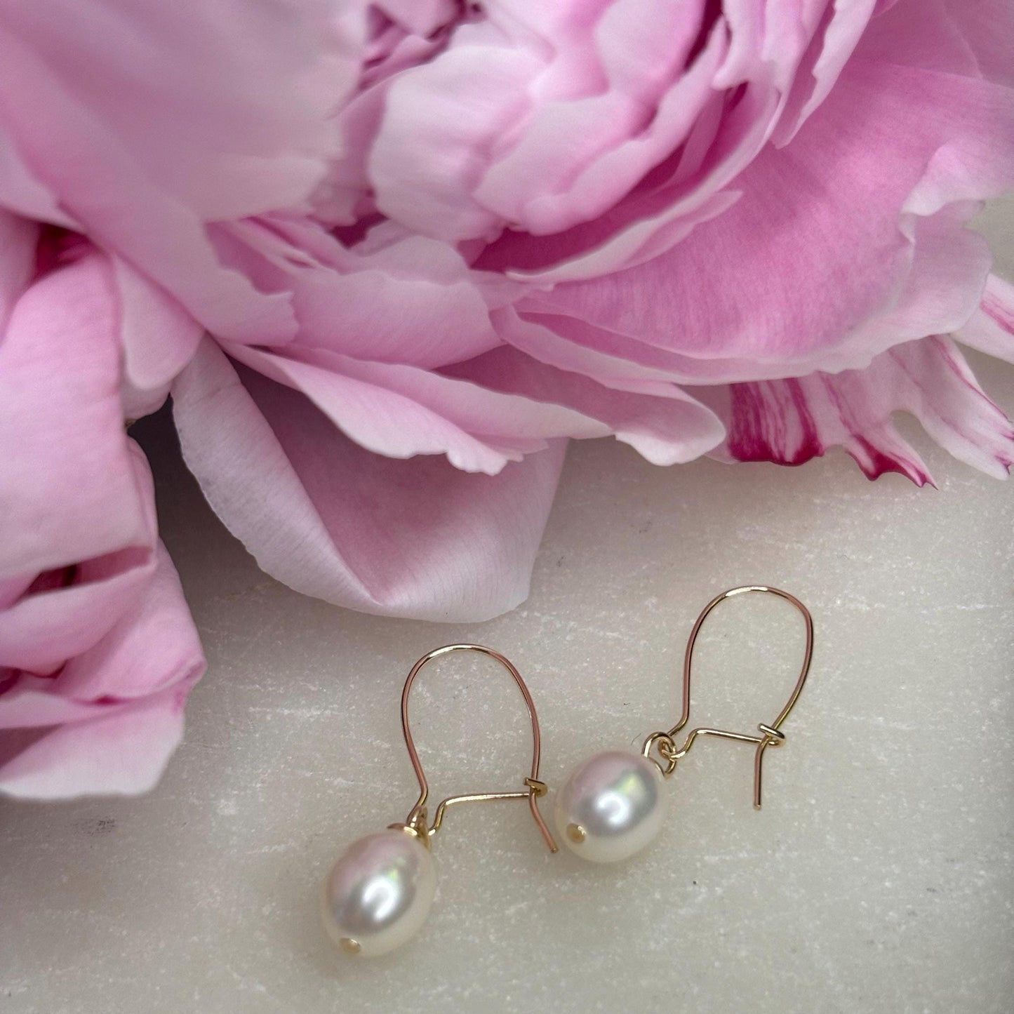 White Freshwater Pearl Earring, Gold Filled 14K Hallmarked