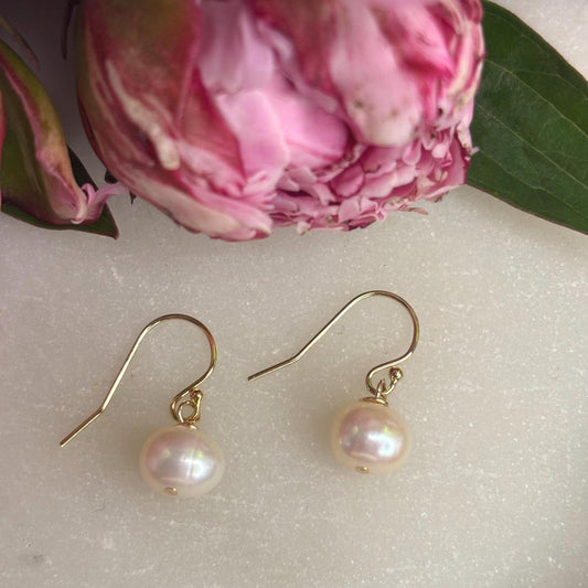 3mm White Freshwater Pearl  14K Gold Filled Hallmarked Shepherds Crook