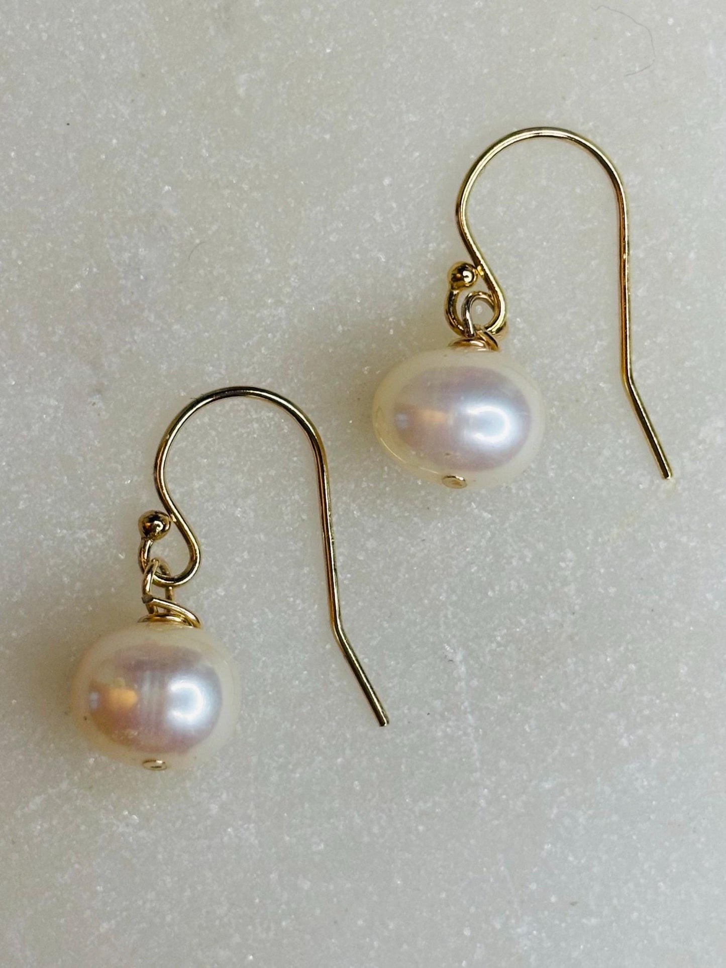 3mm White Freshwater Pearl  14K Gold Filled Hallmarked Shepherds Crook