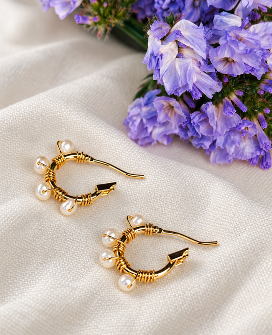 12mm Seed Freshwater Pearls, 14K Gold Plated Hoop