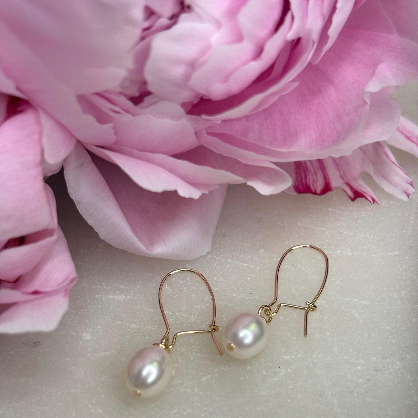 White Freshwater Pearl Earring, Gold Filled 14K Hallmarked