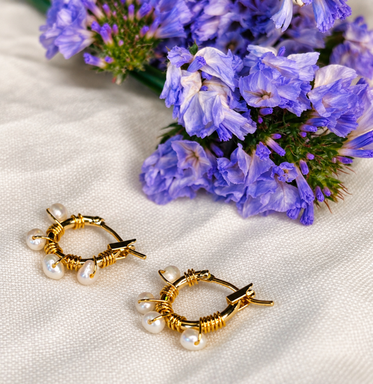 12mm Seed Freshwater Pearls, 14K Gold Plated Hoop