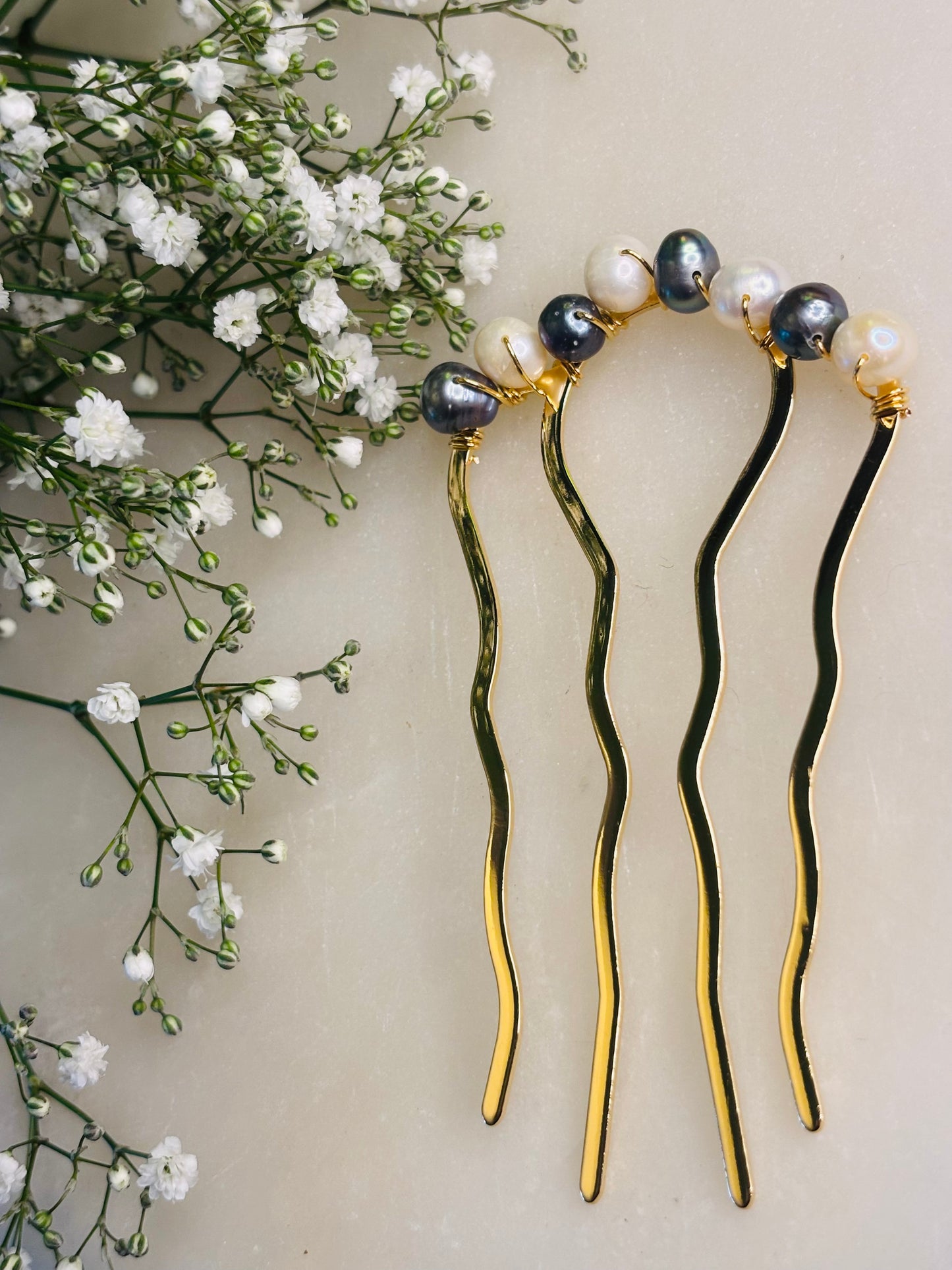 Large Freshwater Pearl French Hair Pin- elegant French style hair accessory-14K Gold Plated