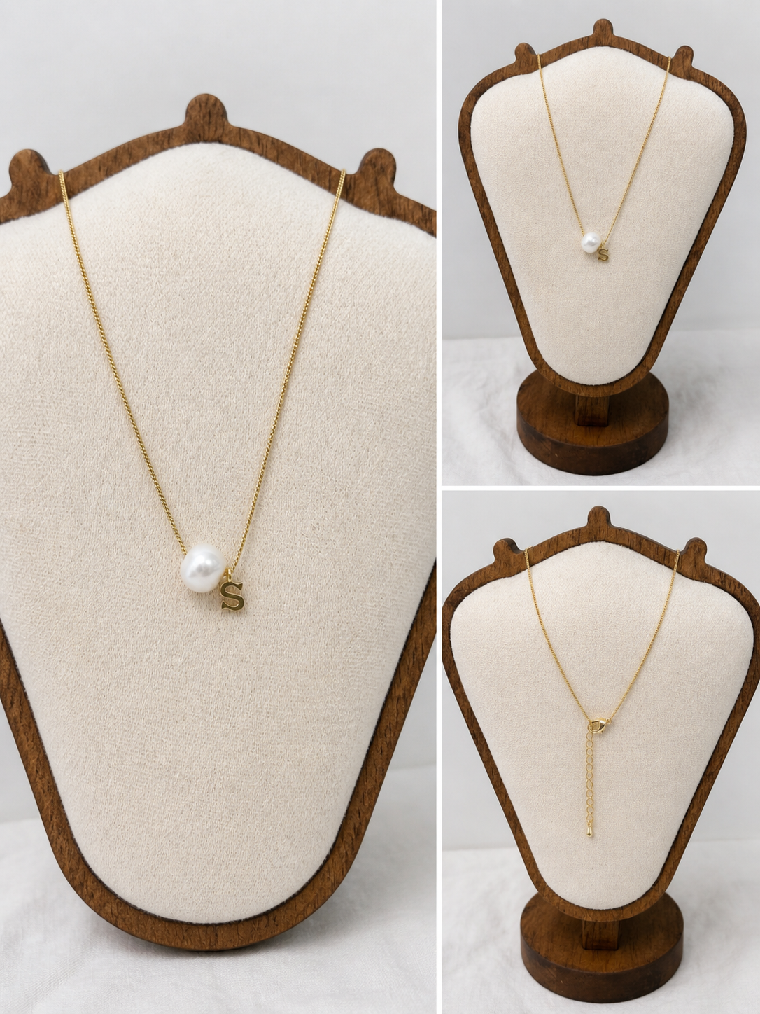 14K Gold Plated White Floating Freshwater Pearl 18 inch Necklace with optional personalised initial