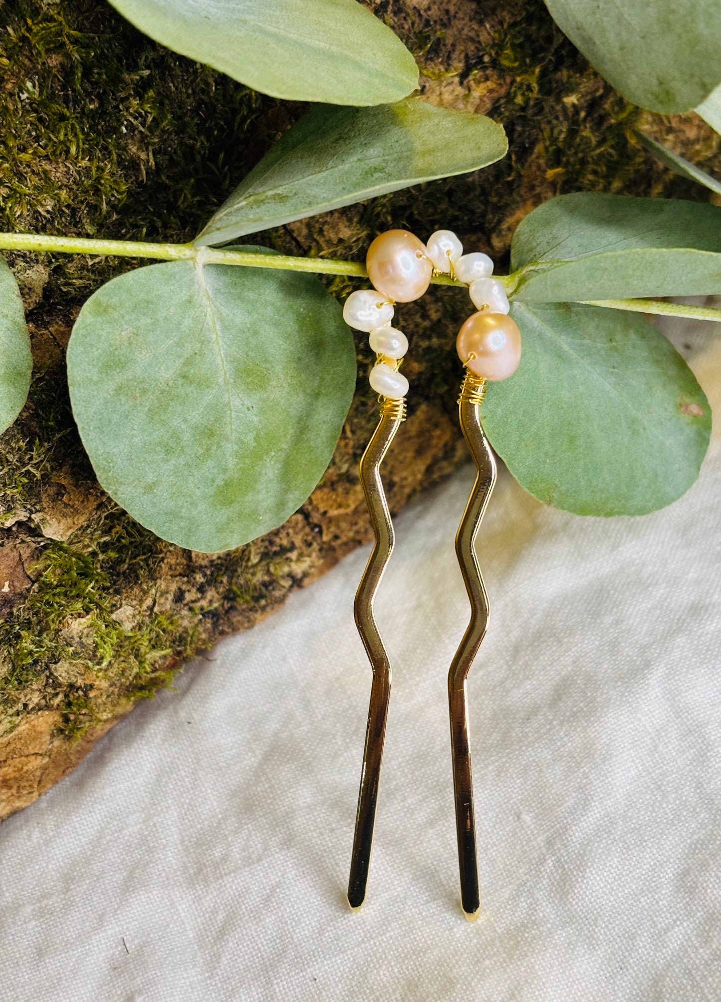 French Hair Pin- Freshwater Pearls 14K Gold Plated