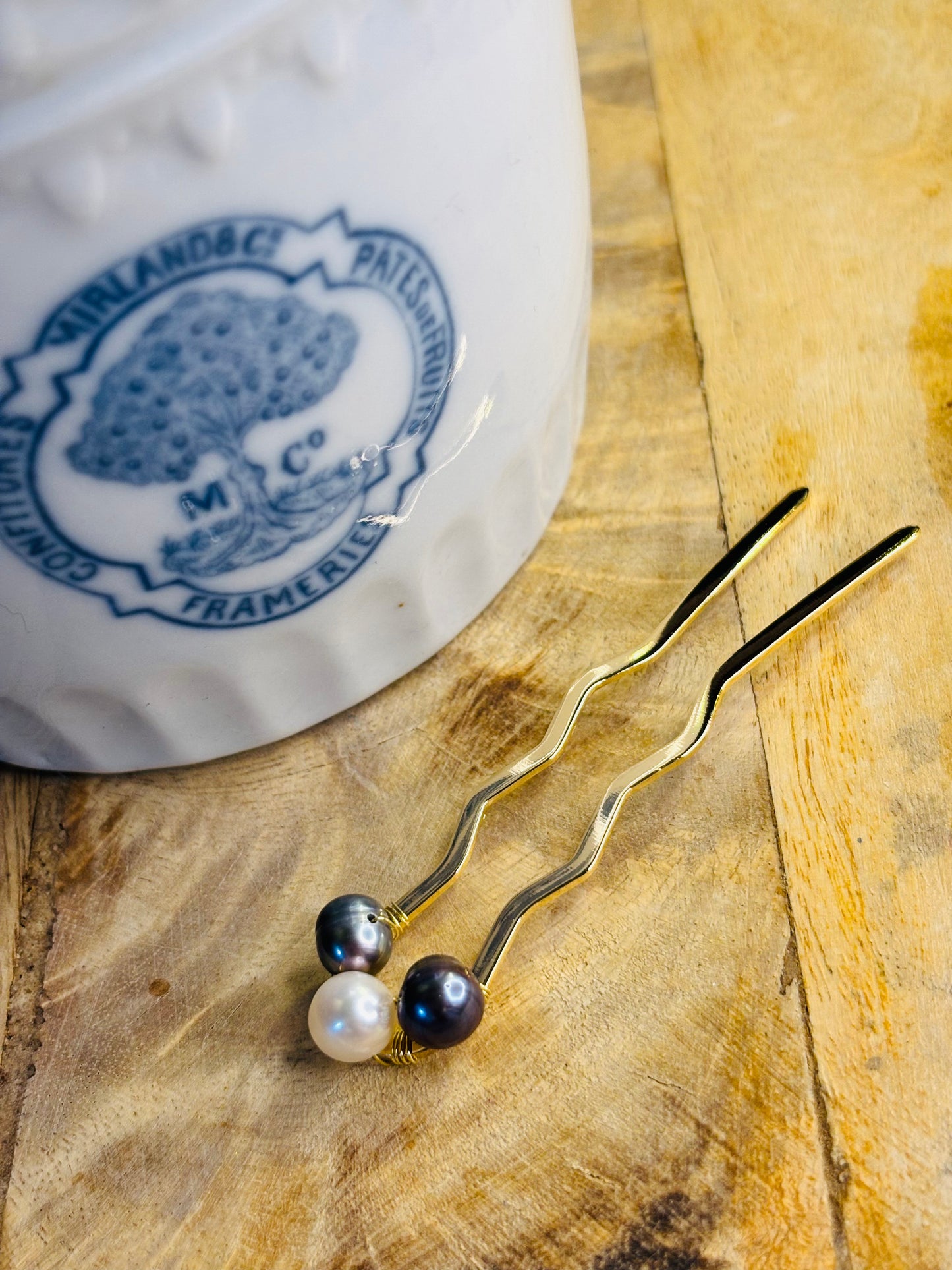 French Hair Pin- Freshwater Pearls 14K Gold Plated