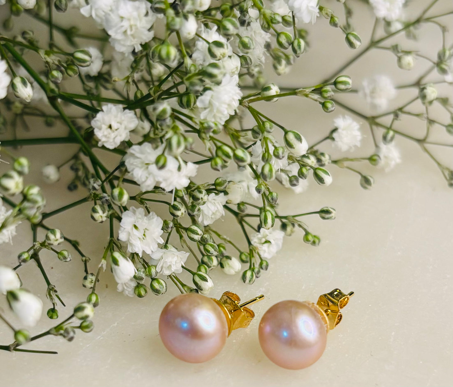 Dusky Pink AAA Grade 9mm Freshwater Pearl Stud Earrings
