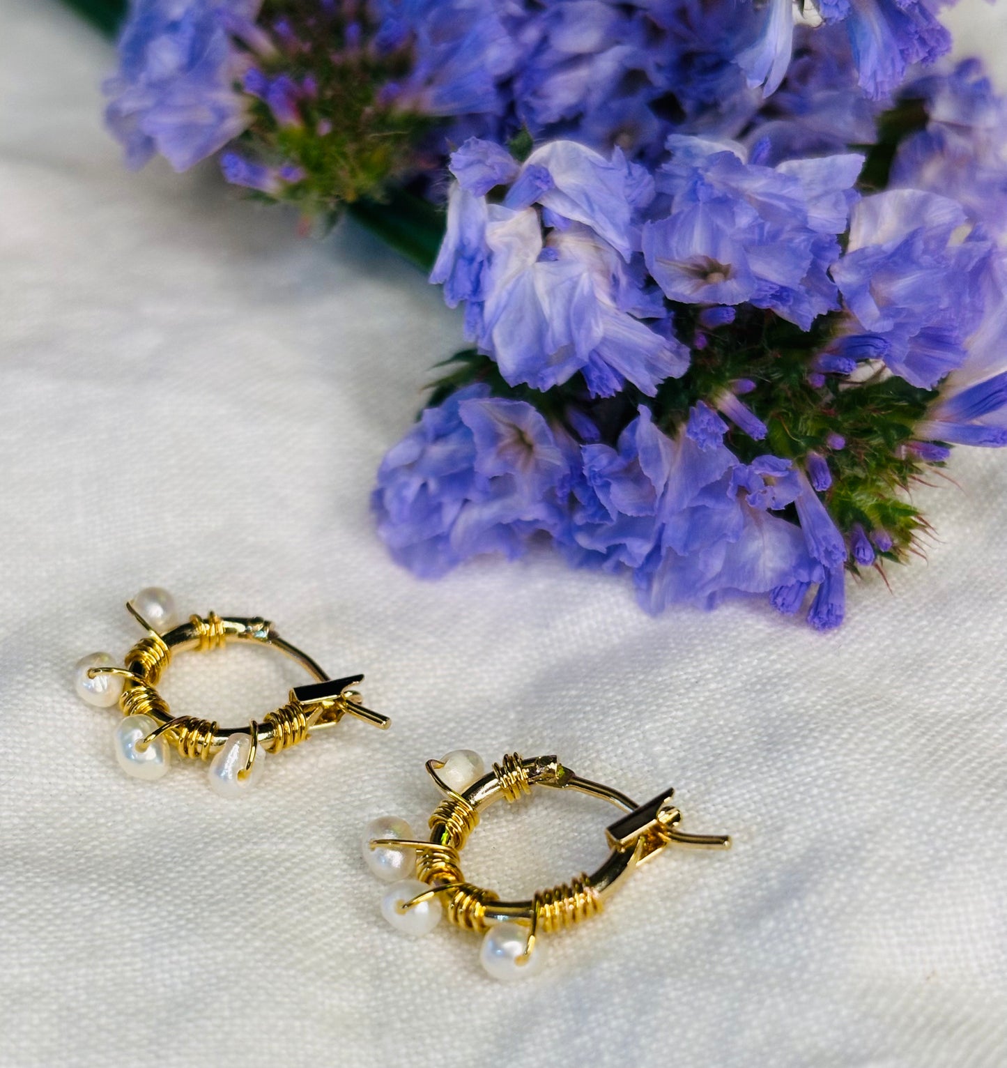 12mm Seed Freshwater Pearls, 14K Gold Plated Hoop