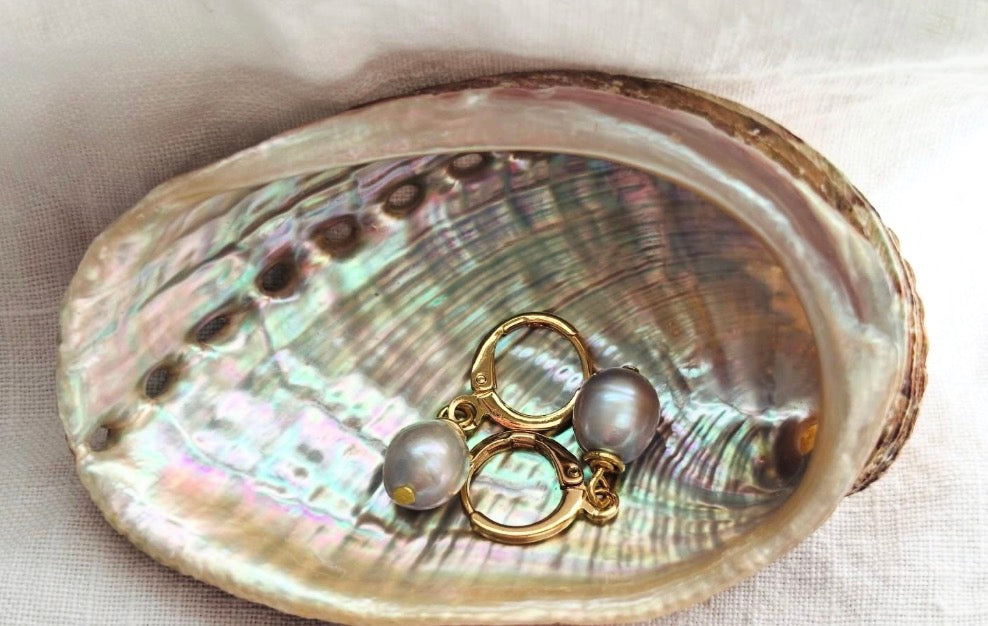 14K Gold Plated Grey Freshwater Pearl Huggies