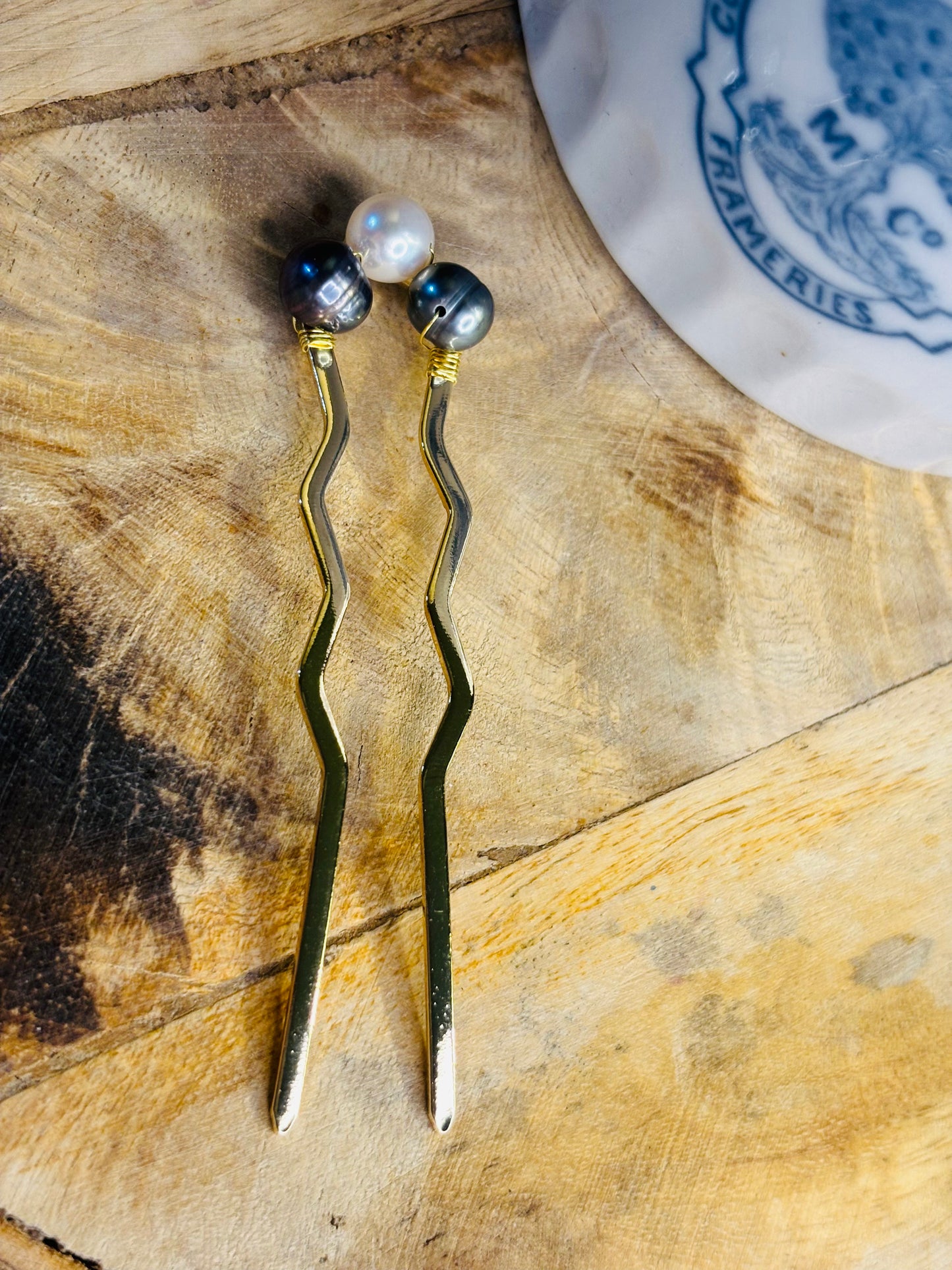 French Hair Pin- Freshwater Pearls 14K Gold Plated