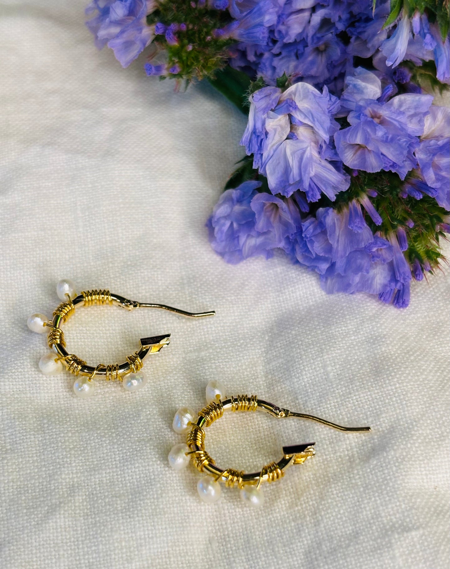 14mm Freshwater Seed Pearl Hoops, 14K Gold Plated