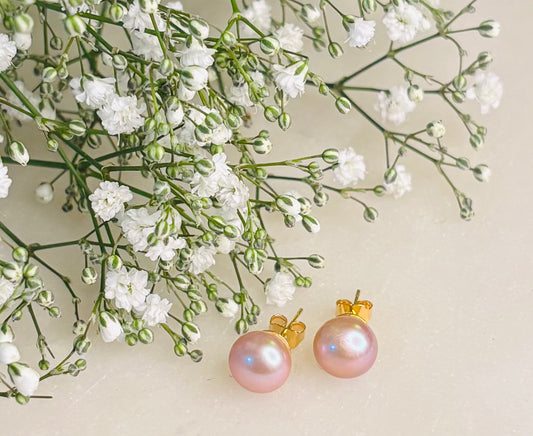 Dusky Pink AAA Grade 9mm Freshwater Pearl Stud Earrings