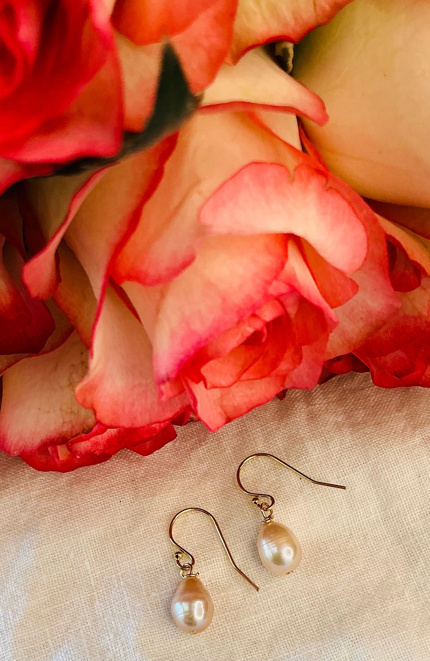 Pink teardrop Freshwater Pearl 14K Gold Filled Hallmarked Shepherds crook earrings