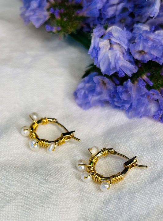 12mm Seed Freshwater Pearls, 14K Gold Plated Hoop