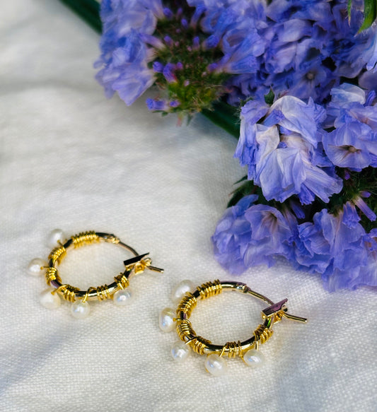 14mm Freshwater Seed Pearl Hoops, 14K Gold Plated