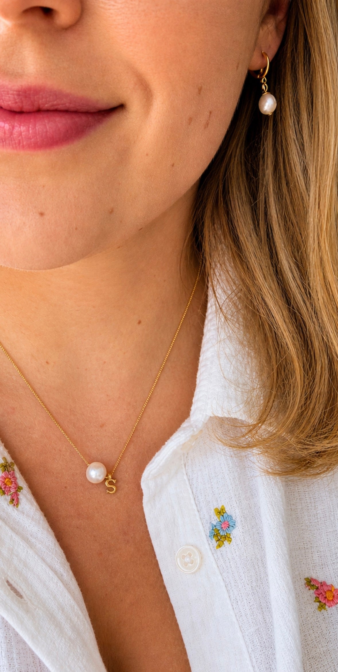 14K Gold Plated White Floating Freshwater Pearl 18 inch Necklace with optional personalised initial