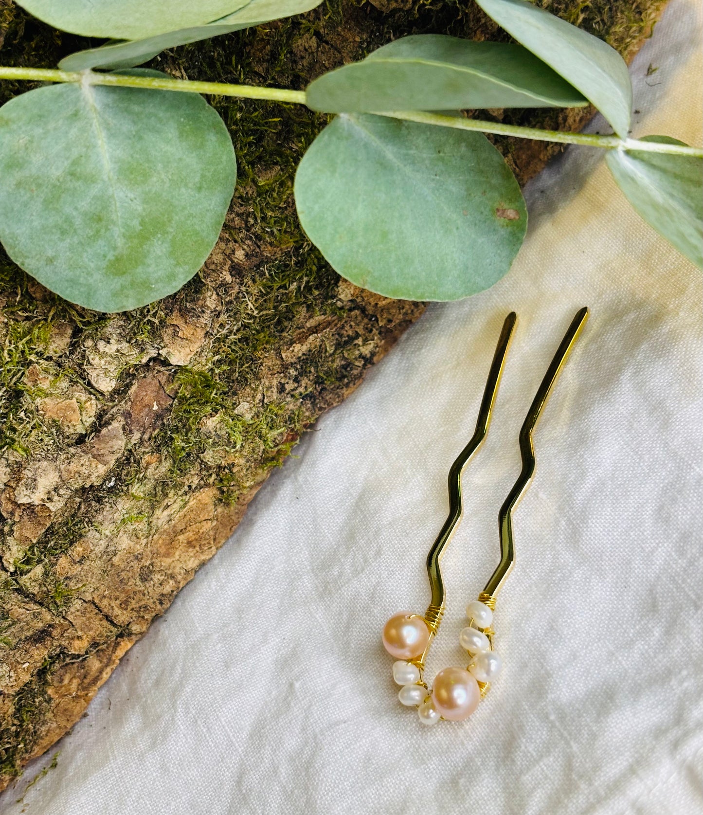 French Hair Pin- Freshwater Pearls 14K Gold Plated