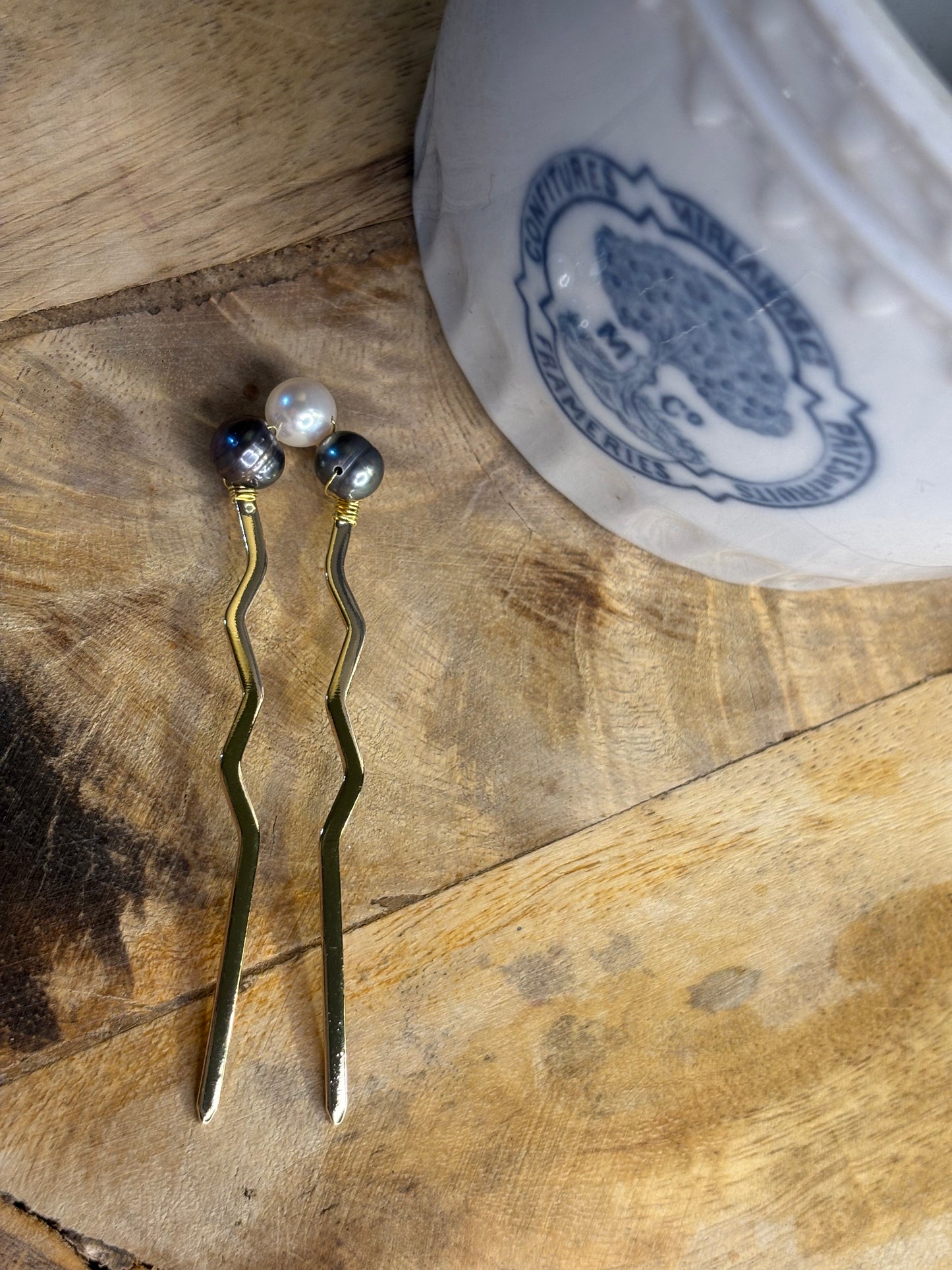 French Hair Pin- Freshwater Pearls 14K Gold Plated