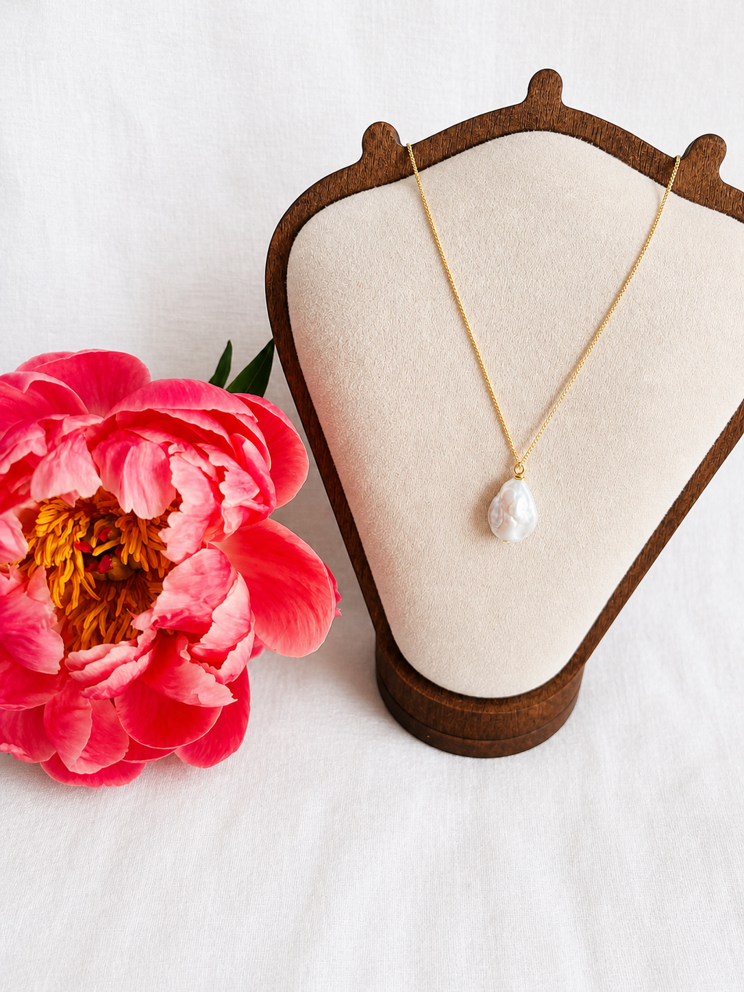 14K Gold Plated 13mm White Teardrop Freshwater Pearl 18 inch Necklace