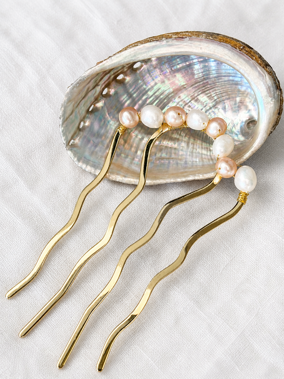 Large Pink and White Freshwater Pearl French Hair Pin- elegant French style hair