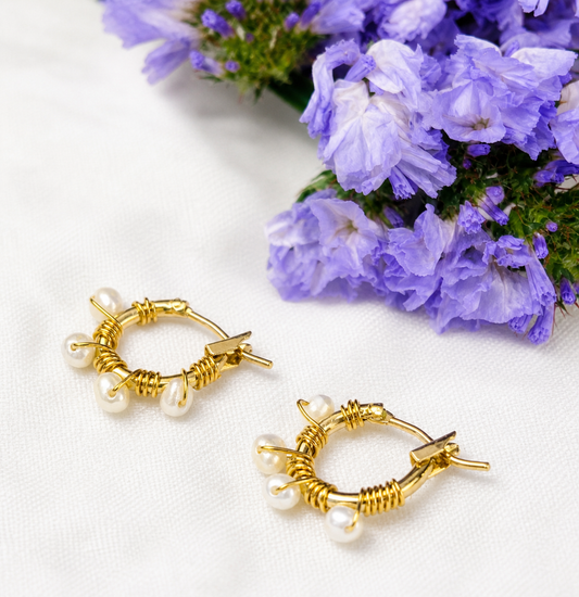 12mm Seed Freshwater Pearls, 14K Gold Plated Hoop