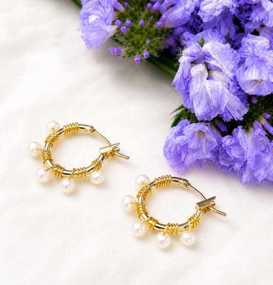 14mm Freshwater Seed Pearl Hoops, 14K Gold Plated