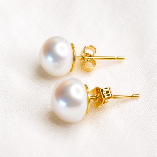 AAA grade white button 9mm Freshwater Pearl Studs