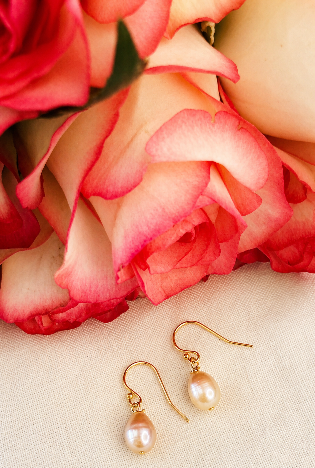 Pink teardrop Freshwater Pearl 14K Gold Filled Hallmarked Shepherds crook earrings