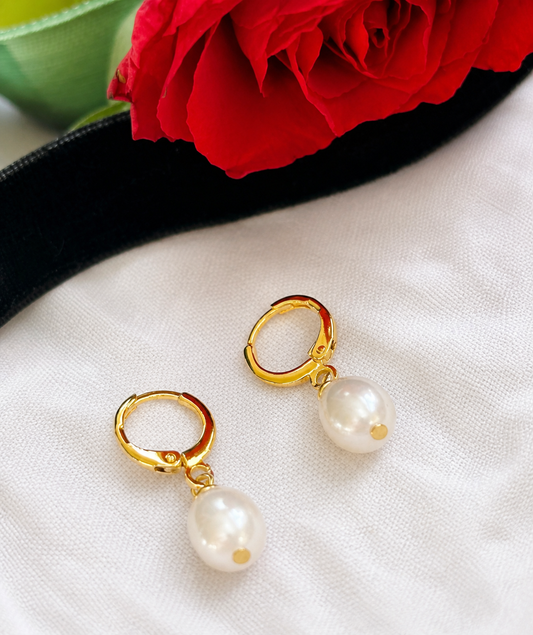 14K Gold plated White Teardrop Freshwater Pearl Ear Huggies