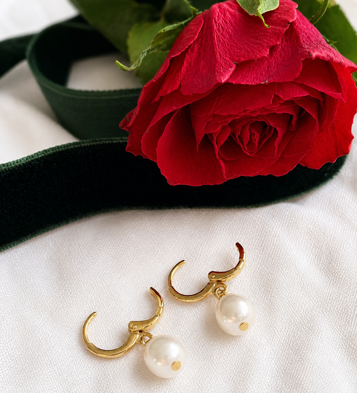 14K Gold plated White Teardrop Freshwater Pearl Ear Huggies