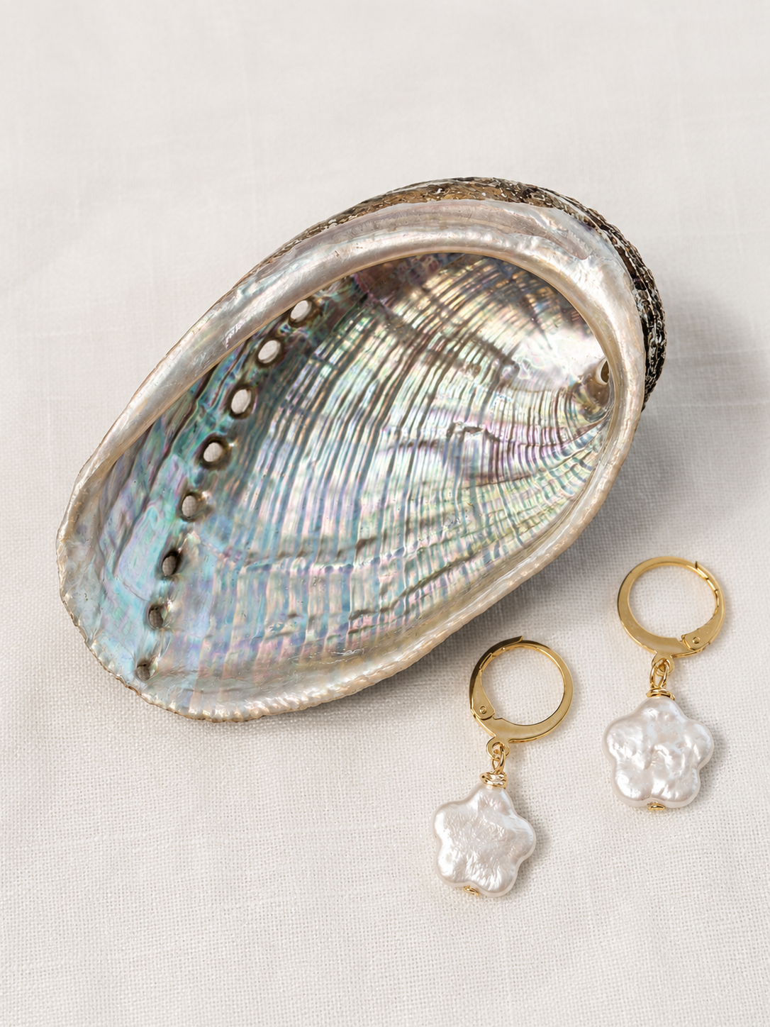 14K Gold plated flower freshwater pearl Huggies