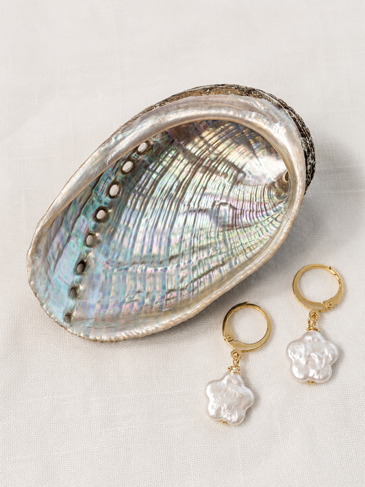14K Gold plated flower freshwater pearl Huggies