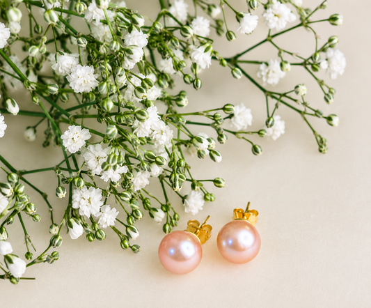 Dusky Pink AAA Grade 9mm Freshwater Pearl Stud Earrings