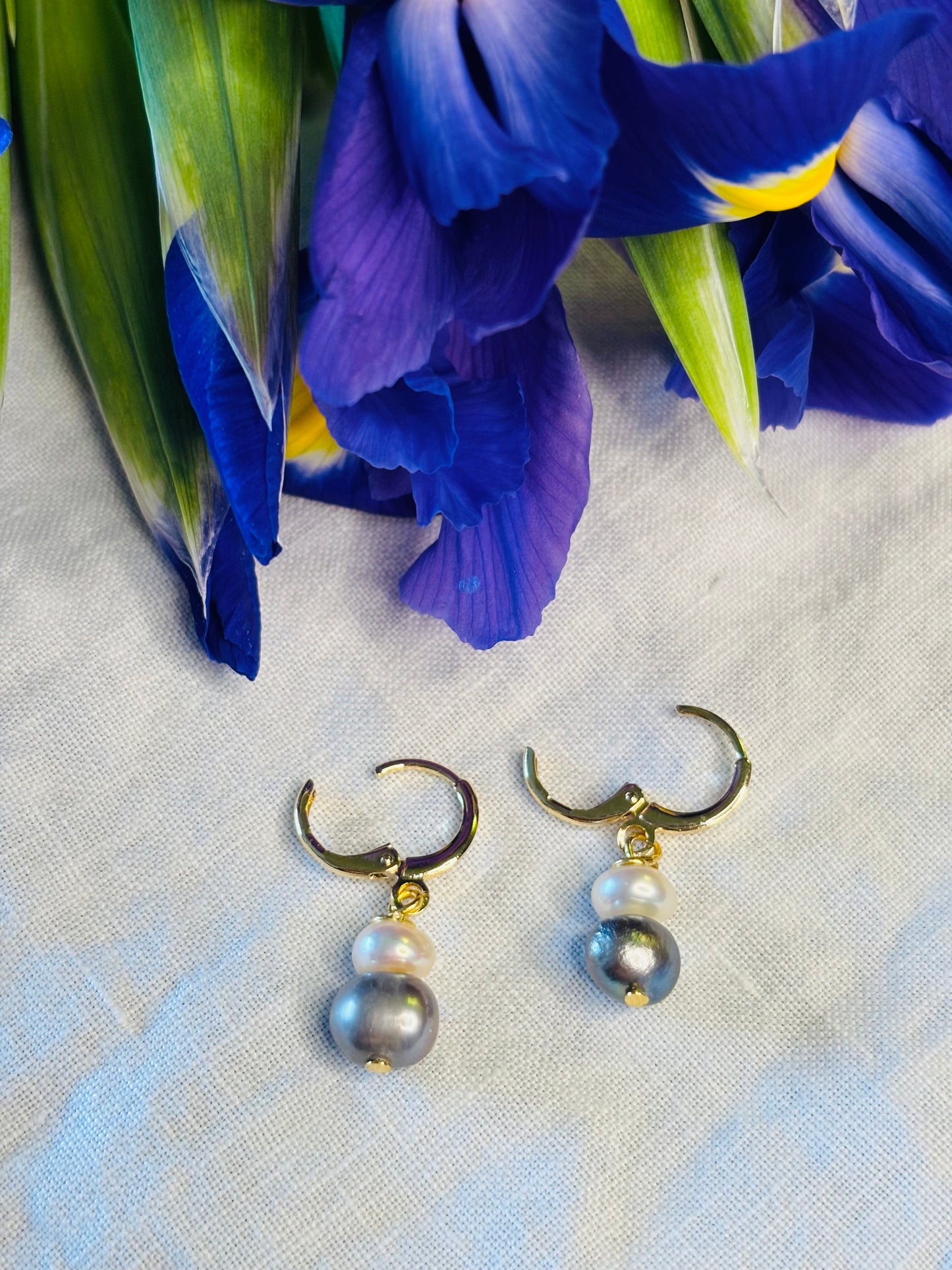 Petite Peach and Grey Freshwater Pearl Ear Huggie- 14K Gold-Plated