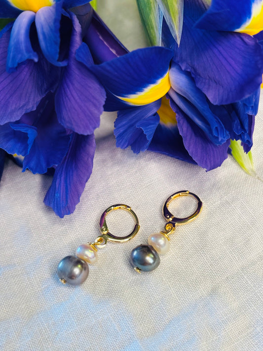 Petite Peach and Grey Freshwater Pearl Ear Huggie- 14K Gold-Plated