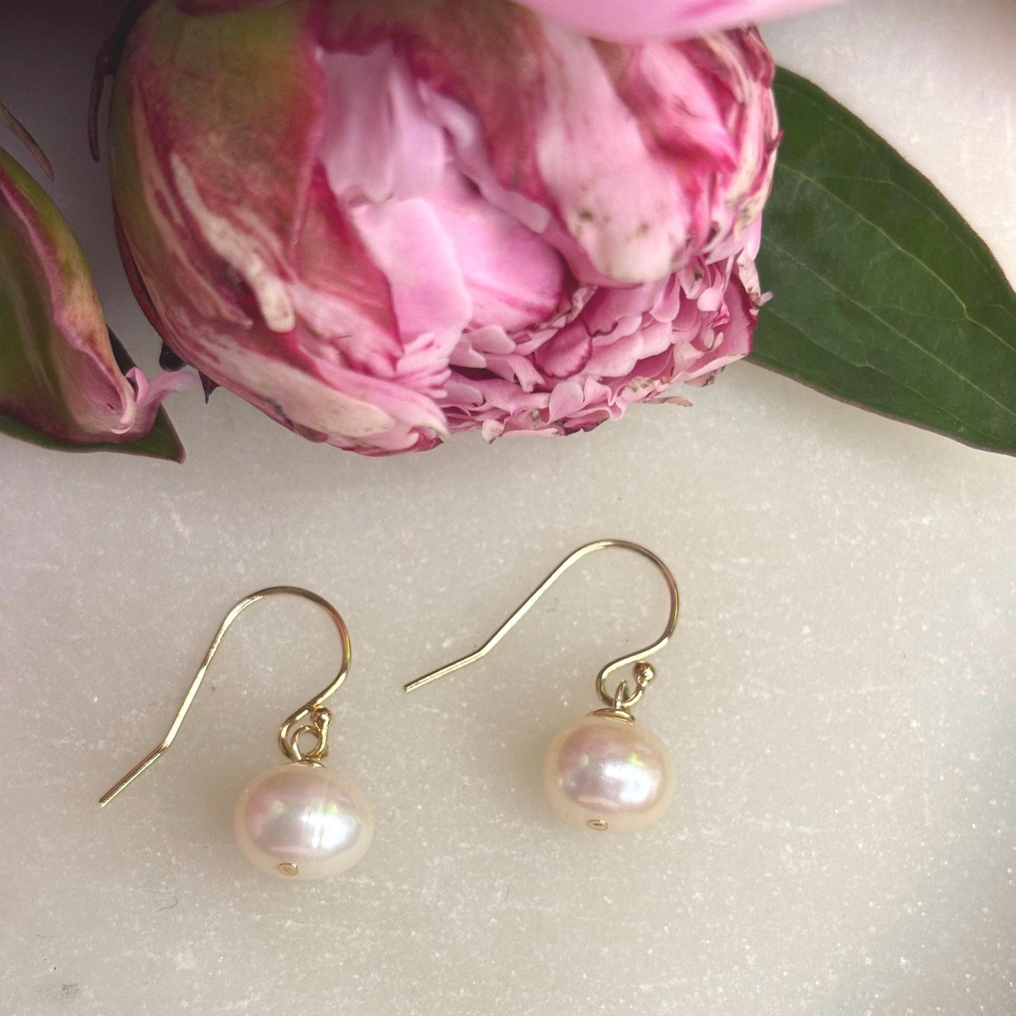 3mm White Freshwater Pearl  14K Gold Filled Hallmarked Shepherds Crook