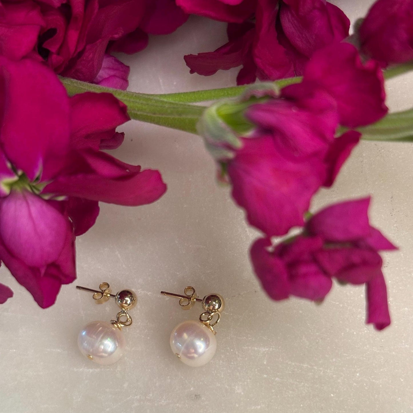 14K Gold Filled Hallmarked Stud Freshwater Pearl Earrings