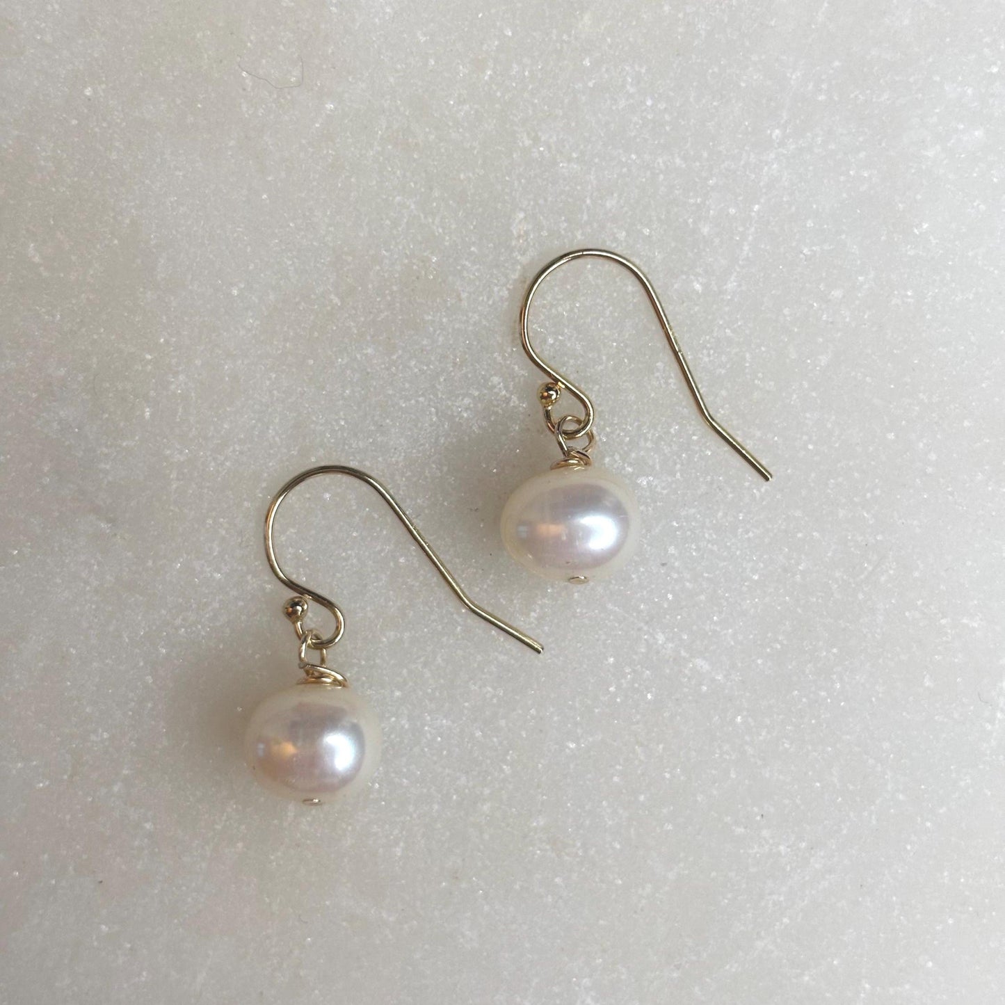 3mm White Freshwater Pearl  14K Gold Filled Hallmarked Shepherds Crook
