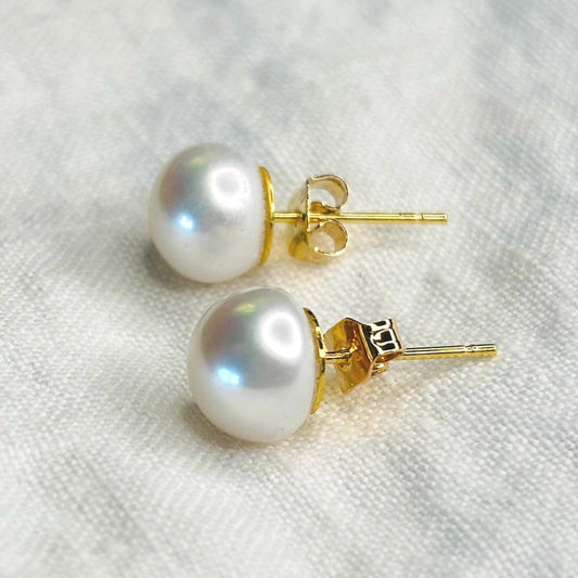 AAA grade white button 9mm Freshwater Pearl Studs